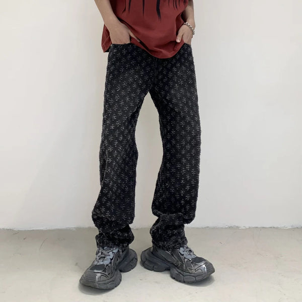 Black Men's Designer Jeans Straight Leg Baggy Denim Trousers